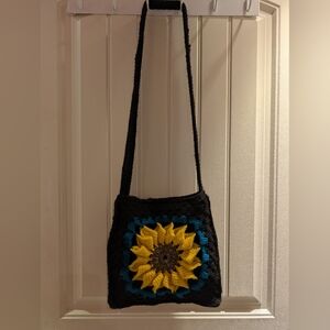 Handcrafted Sunflower Crochet Bag - Black, Yellow, Blue